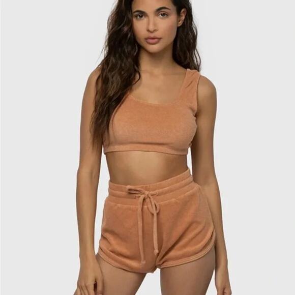 BARRY'S x Year of Ours Camel Terry Bralette Vacation Short Set Size Small Lounge